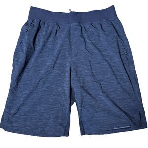 Lululemon Shorts Linerless 11” Men L Blue Zip Pocket Drawstring Stretch Run Gym